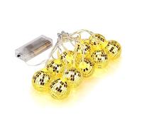 LED Disco Ball Mirror String Lights,10 Bright Reflective Silver Mirror Ball with White Lights, Battery Operated Reflective Silver Mirror Ball with White Lights for Xmas Tree Holiday Wedding(gold 5cm)