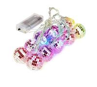 LED Disco Ball Mirror String Lights,10 Bright Reflective Silver Mirror Ball with White Lights, Battery Operated Reflective Silver Mirror Ball with White Lights for Xmas Tree Holiday(blue green 5cm)