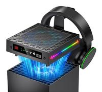 LED Display Auto Cooling Fan for Xbox Series X with 9 RGB Light Modes & Dust Cover, Cooling System Adjustable by Temperature with 4 Gears for Xbox Series X Console, Cooler & Headset Hook, USB Port