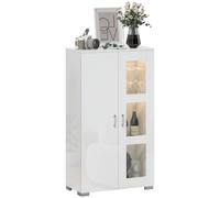 LED Display Cabinet Glass Shelves High Gloss Storage Unit White Showcase Cabinet