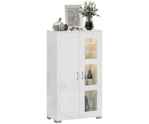 LED Display Cabinet Glass Shelves High Gloss Storage Unit White Showcase Cabinet