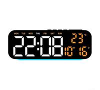LED Display Digital Wall Clock with Alarm, Shows Time Date Day Temperature, Adjustable Brightness, Designed for Wall Mounting in Various Rooms (D)