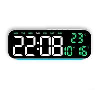 LED Display Digital Wall Clock with Alarm, Shows Time Date Day Temperature, Adjustable Brightness, Designed for Wall Mounting in Various Rooms (F)