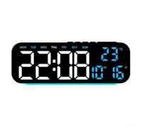 LED Display Digital Wall Clock with Alarm, Shows Time Date Day Temperature, Adjustable Brightness, Designed for Wall Mounting in Various Rooms (A)