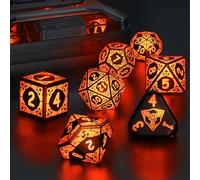 LED DND Dice Set, Light up Dice Rechargeable for RPG DM Gifts, Orange | ZHOORQI D and D Polyhedral Dice with Charging Box, Glow in The Dark Dice Easy Reading for Dungeons and Dragons TTRPG