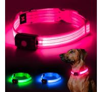 LED Dog Collar - USB Rechargeable, Brightest Night Walking Lights, Adjustable, Safety Collar - Large, Pink