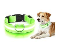 LED Dog Collar,USB-Rechargeable Light Up Dog Collar,Light Up Collars for Dogs at Night with Three Lighting Modes,Waterproof and Adjustable Length Dog Collars for Small/Medium Dogs(Green,M)