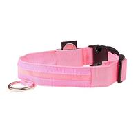 LED Dog Collar with 3 Light Modes, Adjustable Nylon Illuminated Collar Rain-Resistant for Night Walking, 4 Sizes (S/M/L/XL) Pink M