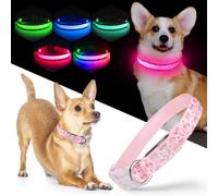 LED Dog Collar with Cute Bow Print - 5 Colors & 3 Glowing Modes, USB Rechargeable Light Up Collar, Glow in the Dark Safety Collar for Night Walking for Small Medium Large Dogs (Pink, M)