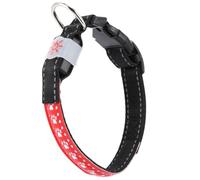 LED Dog Collar with Three Lighting Modes Adjustable Length Red | PU Leather and Nylon Ribbon, ABS Battery Box, Flashing Style, for PET Dogs, Night Walking