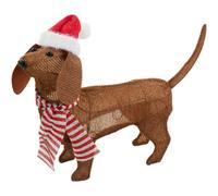 LED Dog Decoration with Red Hat for Holiday Display 70 Centimetres Brown