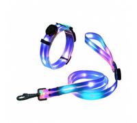 LED Dog Leash and LED Dog Collar,Rechargeable Dog Leash and Dog Collar(for Small,Medium Dog),Light Up Dog Leash Rechargeable,4 Ft Lighted Dog Leash for Night Walking Safety Glow in The Dark (Blue)