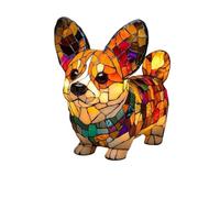 LED Dog Night Light,Stained Mosaic Resin Made Table Lamp,9 Cute Breeds,Decorative Accent Lamp for Kids' Room Bedroom, Cozy Warm Glow,Unique Pet Themed Home Decor (Corgi Station)