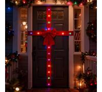LED Door Bow Christmas Decorations, Big Red Bow For Front Door, Large Christmas Bows With Lights For Cabinet Window Wall Decor, Holiday Party Supplies 6.6×14ft