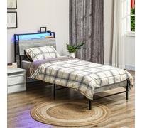 HOMCOM Double Steel Bed Frame with LED Lights and Headboard Shelf - Grey, Grey