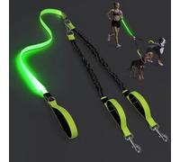 LED Double Dog Leash, No Tangle 360° Swivel Heavy Duty Dog Walking Leash with Two Padded Handles, Comfortable Shock Absorbing Walking Training for Two Dogs-Green