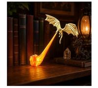 LED Dragon Book Nook Bookshelf Lantern Vintage Flame Shelf Light E-Large | 4 Styles 2 Sizes, Fantasy Dragon Design, Decorative Library Lamp, Reading Nook Lighting, for Book Lovers