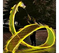 LED Dragon Poi Streamer with 3D Head, Light Up Dragon Dance Ribbon, Glowing Outdoor Exercise Prop for Park Beach Yard, Green 8m