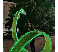 LED Dragon Poi Streamer with 3D Head, Light Up Dragon Dance Ribbon, Glowing Outdoor Exercise Prop for Park Beach Yard, Green 8m