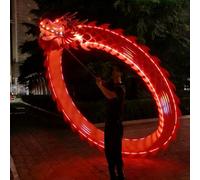 LED Dragon Poi Streamer with 3D Head, Light Up Dragon Dance Ribbon, Glowing Outdoor Exercise Prop for Park Beach Yard, Green 8m