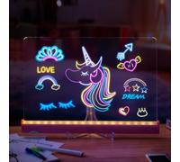 Led Drawing Board, 11.8 x 7.9in Led Light Note Message Board, with 7 Colors Pen/Stand, Acrylic Dry Erase Board, Light up Message Board Memo Board for Room/Store/Office/Festival/Gift (Pink)