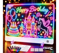 LED Drawing Board 16-Inch Rechargeable, 7 Colours, 5 Light Up Modes, White | Doodle Glow Drawing Pad Kids, Neon Art Dry Erase Glow Up Doodle Toys for 3-12 Year Old Girls Gift, 7 Markers and Sketchbook
