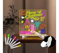 LED Drawing Board Acrylic Erasable Transparent Dry Erase Board 8.27 * 8.27Inch LED Note Board Doodle Message Board Memo List Calendar USB Connect Gift for Kids Holiday Birthday Office Cafe Home
