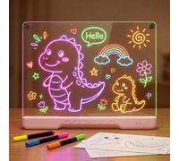 LED Drawing Board for Children, 16 Inch Rechargeable Light Up Drawing Pad, 7 Colour Modes, 3 Dynamic Effects, Adjustable Brightness, Dry Erase Note Board with Stand, Wall Hook (Pink)