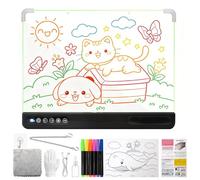 LED Drawing Board for Children, 35 * 25cm (16-Inch) Rechargeable LED Note Board with 10 Color Light Modes, Light up Erasable Doodle & Scribble Board with Built-in Stand for Kids, 7 Markers, Black