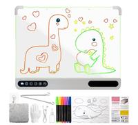 Led Drawing Board for Children, 35 * 25cm (16-Inch) Rechargeable Led Note Board with 10 Color Light Modes, Light up Erasable Doodle & Scribble Board with Built-in Stand for Kids, 7 Markers, White