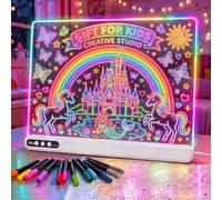 LED Drawing Board for Children, Gift for Girls 3-12 Year Old, White | 12 colors pen, 16inch, 1500mAh Rechargeable Battery, RGB Light, Timer Function, 14 Colors Changing Modes