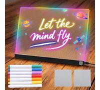 Led Drawing Board for Children - LED Magic Board with 7 Colors Pen and Rag, 30 * 20CM, 7-Color Neon Glow Memo Light-Up Message Note Board with Stand as Night Light