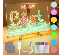 Led Drawing Board, LED Note Board with 7 Colors, Led Drawing Board for Kids with Adjustable Stand and 12 Pens, Led Note Board with Colors, Dry Erase Board, Holiday Trend Gift