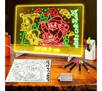 LED Drawing Board, Light Up Acrylic Board with 13 Light Modes 7 Colorful Pen, Large Size 35x25 cm Includes Adapter, Magic Led Note Board with Stand&Hanging Chain Holiday Trend Gift for Kids