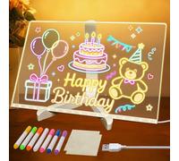 LED Drawing Board, Luminous LED Drawing Board, Transparent Luminous Writing Board, LED Note Board with 7 Neon Pens and Adjustable Stand for Luminous Acrylic Writing Board, Memo, Cafe, Home