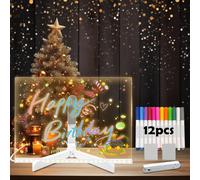 LED Drawing Board with 12-Colour Pen, Magic Board for Kids, Acrylic Dry-Erase Glowing memo Art Doodle Magic Board Light up, Suitable for Offices, Schools, and Homes(30x20CM)