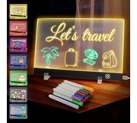 LED Drawing Board with 12 Pens, 30x20cm Light Up Magic Note Board, 7 Markers Glow Art Drawing Board with Stand, Gift for Kids Children School Home Cafe Office Christmas