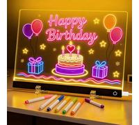 LED Drawing Board with 7 Colors Pen, 30x20cm Led Light Note Message Board, Acrylic Luminous Neon LED Writing Message Noteboard, Light Up Magic Led Note Board for Kids Home School Cafe Office