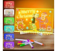 LED Drawing Board with 7 Colour Light Modes, 30×20cm Light Up Acrylic Writing & Message Board, USB Powered Note Board with 7 Coloured Pens, Doodle Memo Board for Kids Office, Café, Home, Gift