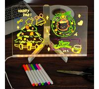 LED Drawing Board with 7 Colour Pens - Illuminated Acrylic Message Board - Reusable Writing Board with Dry Erase Cloths - Perfect for Home, Office, or Classroom Use (20 X 30CM)