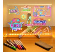 Led Drawing Lamp, LED Drawing Board with 7 Color Light-Up Acrylic Memo Board for Messages & Drawing with Stand, USB Powered Desktop Note Board, Ideal for Home, Office, Gifts (30x20cm)