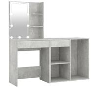 vidaXL LED Dressing Table with Cabinet Concrete Grey Engineered Wood Mirrored