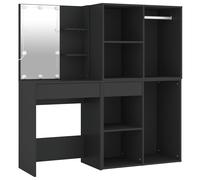 Led Dressing Table Vanity Makeup Desk with Cabinets Black Engineered Wood vidaXL