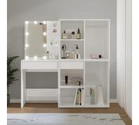 Vidaxl Led Dressing Table With 2 Cabinets High Gloss White Engineered Wood