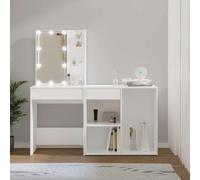vidaXL LED Dressing Table with Cabinet White Engineered Wood Makeup Table