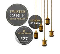 LED E27 5 Pack Bulb Holder Ceiling Pendant Light Fitting Yellow Brass Industrial Flush Mount Vintage Hanging Chandelier for Bedroom, Hallway & Home Decor