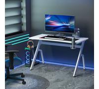 LED Ergonomic Gaming Desk Computer Table with Cup Holder HOMCOM White One Size