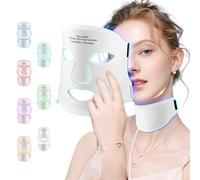 LED Face Mask for Face & Neck, 7 Color Light Therapy Mask with 5-level Adjustable, Silicone Red Light Therapy Device for Acne Skin Treatment