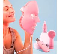 LED Face Mask Light Therapy Premium Spa Kit (4 Pcs) - With Ultrasonic Scrubber, Sonic Brush & Green Tea Serum - 7 Colors (Blue & Red) Light Therapy Mask -Spa Light Therapy Facial For Rejuvenation