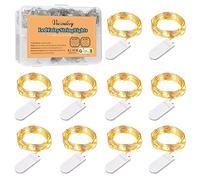 LED Fairy Lights, 1M 10 Battery Operated String Lights Warm White Copper Wire for Home Garden Wedding Party Christmas Halloween Concerts Bars Clubs Bottle Hotels Indoor Outdoor Decorations (10 Packs)